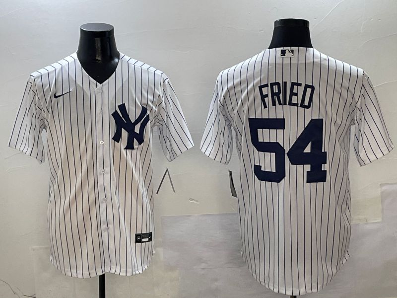 Men New York Yankees #54 Fried White Stripe Game Nike 2025 MLB Jersey style 1